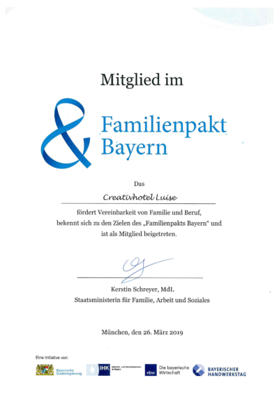 Mitgliedschaft Familienpakt Bayern Hotel Luise Erlangen