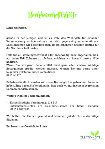 Nachbarschaftshilfe vom Hotel Luise in Erlangen